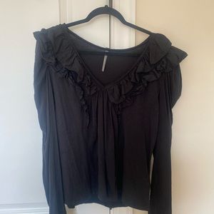 Anthropologie Black Ruffle Long Sleeve Top